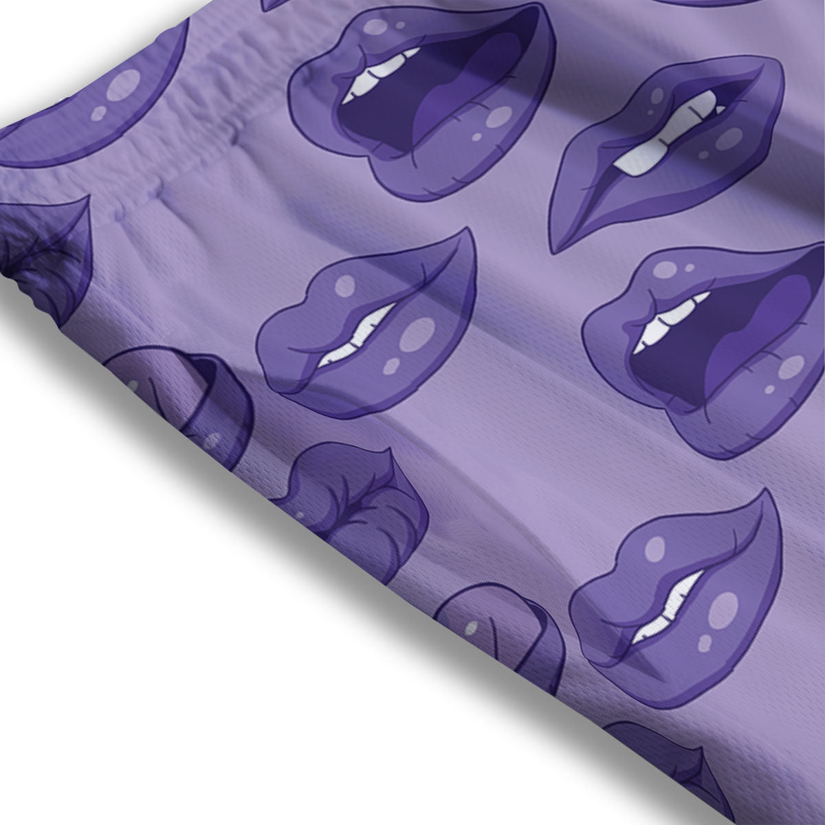 Lips Purple Print Pattern Mesh Shorts-grizzshop