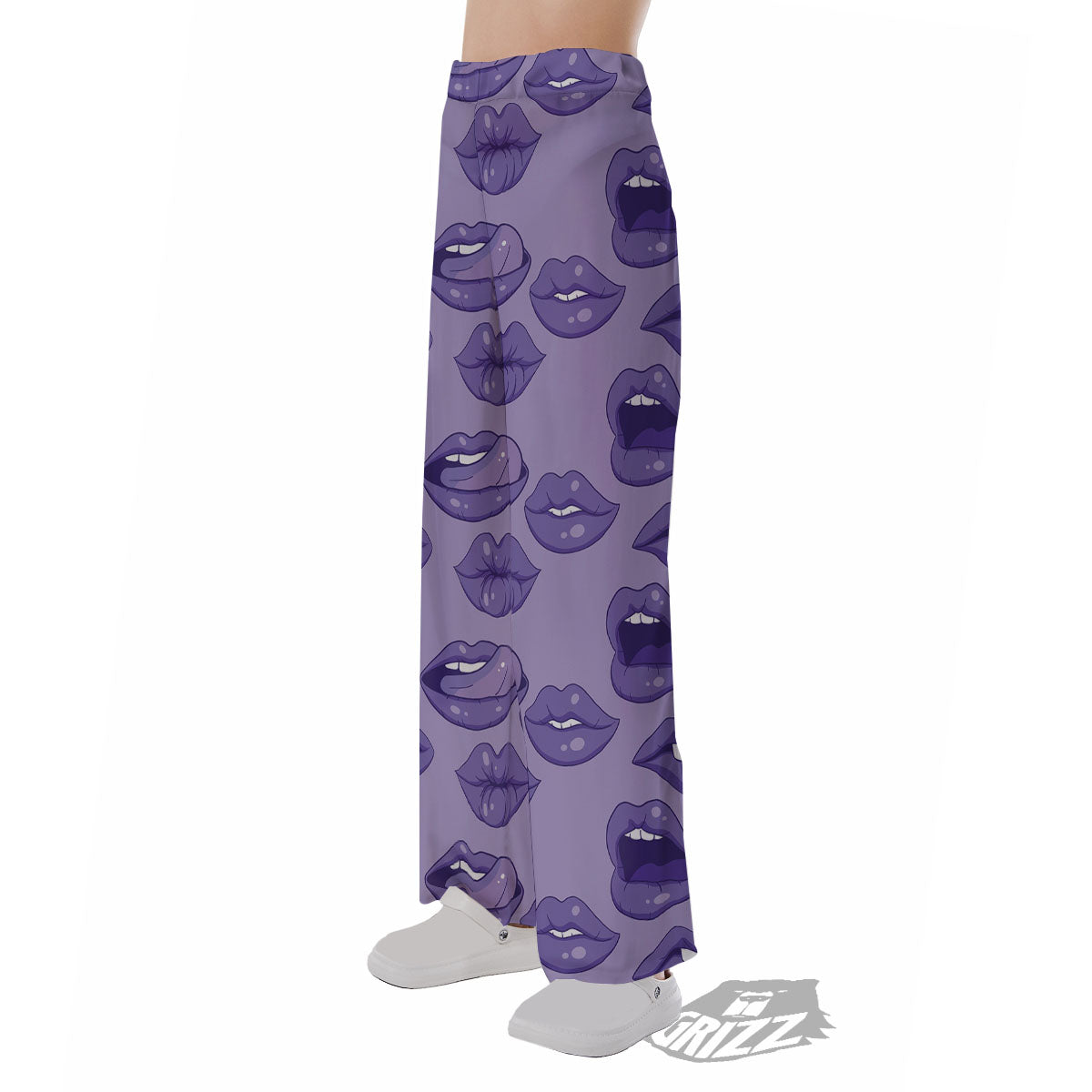 Lips Purple Print Pattern Pajama Pants-grizzshop