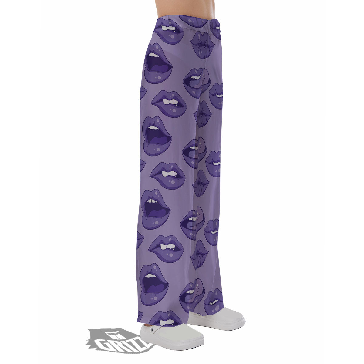 Lips Purple Print Pattern Pajama Pants-grizzshop
