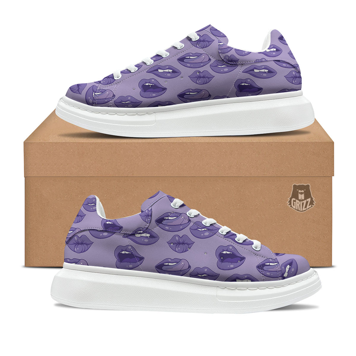Lips Purple Print Pattern Platform Shoes-grizzshop