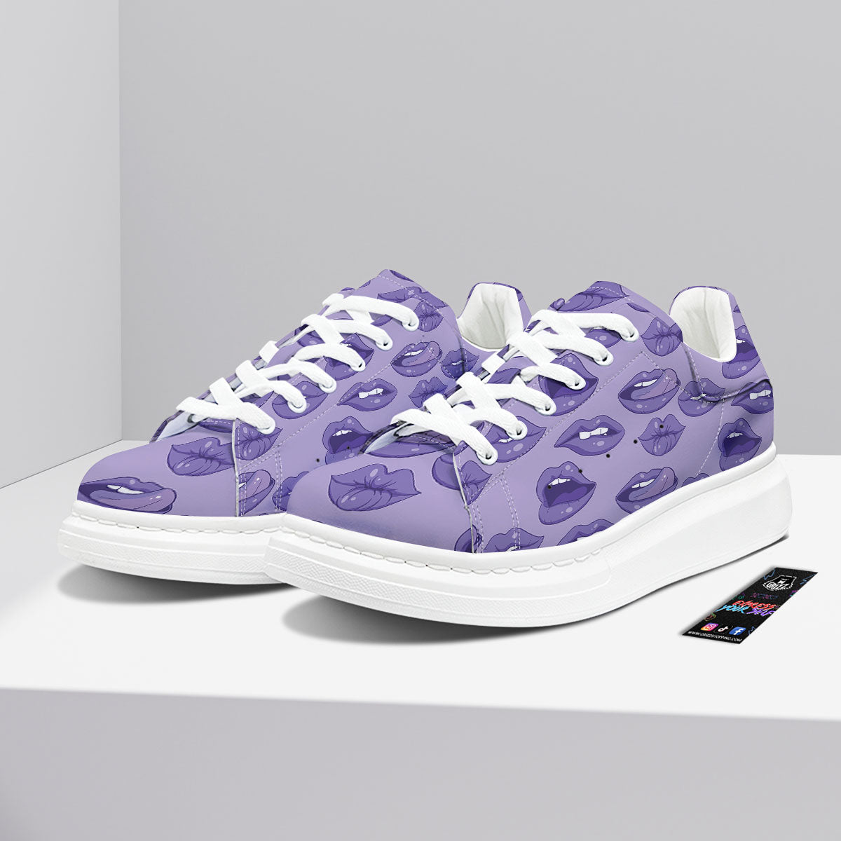 Lips Purple Print Pattern Platform Shoes-grizzshop