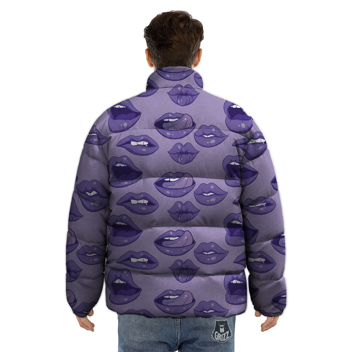 Lips Purple Print Pattern Puffer Jacket-grizzshop