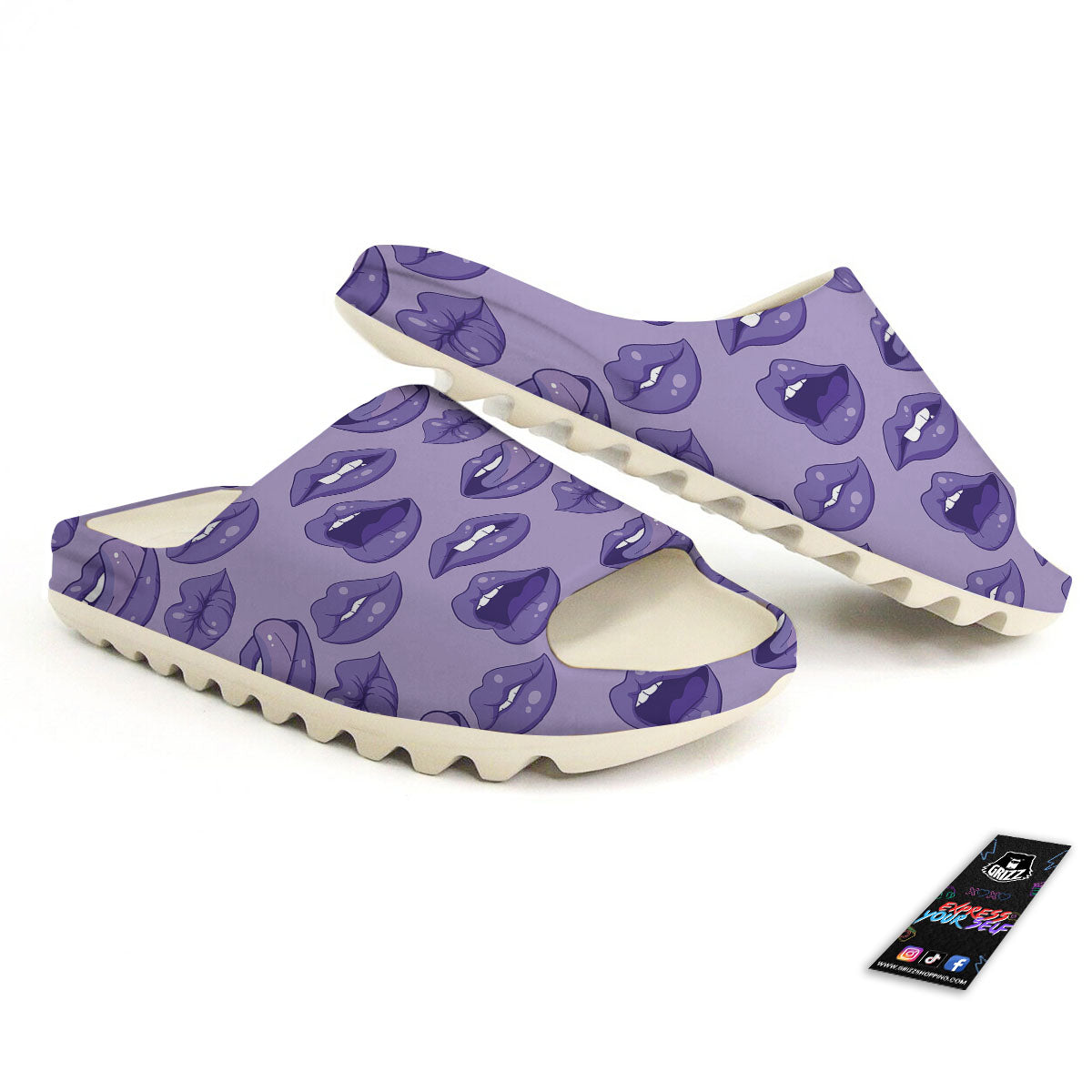 Lips Purple Print Pattern Sandals-grizzshop