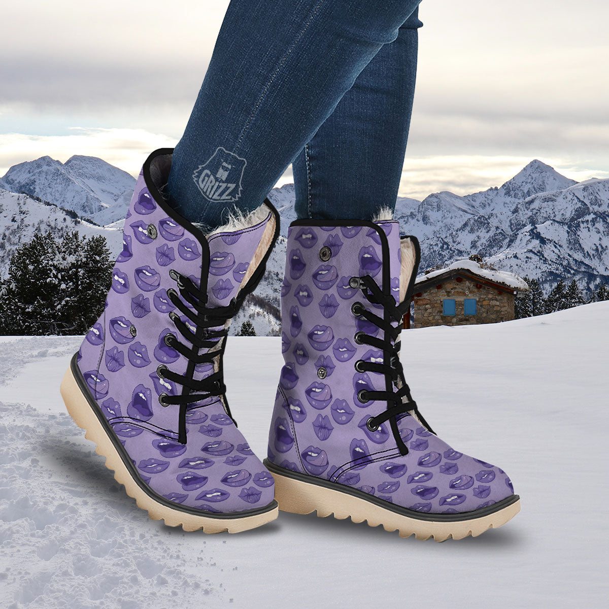 Lips Purple Print Pattern Snow Boots-grizzshop