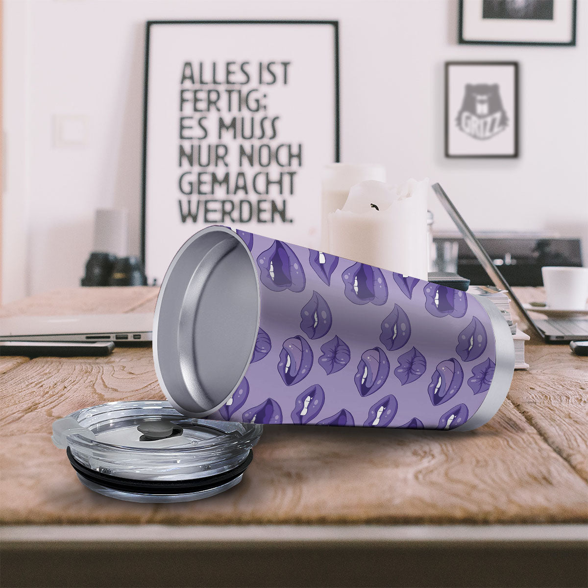 Lips Purple Print Pattern Tumbler-grizzshop