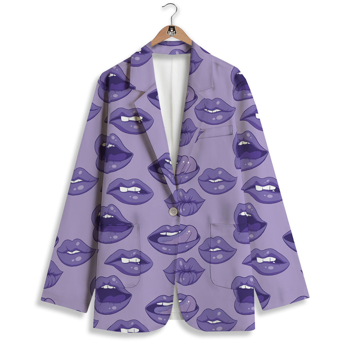 Lips Purple Print Pattern Women's Blazer-grizzshop