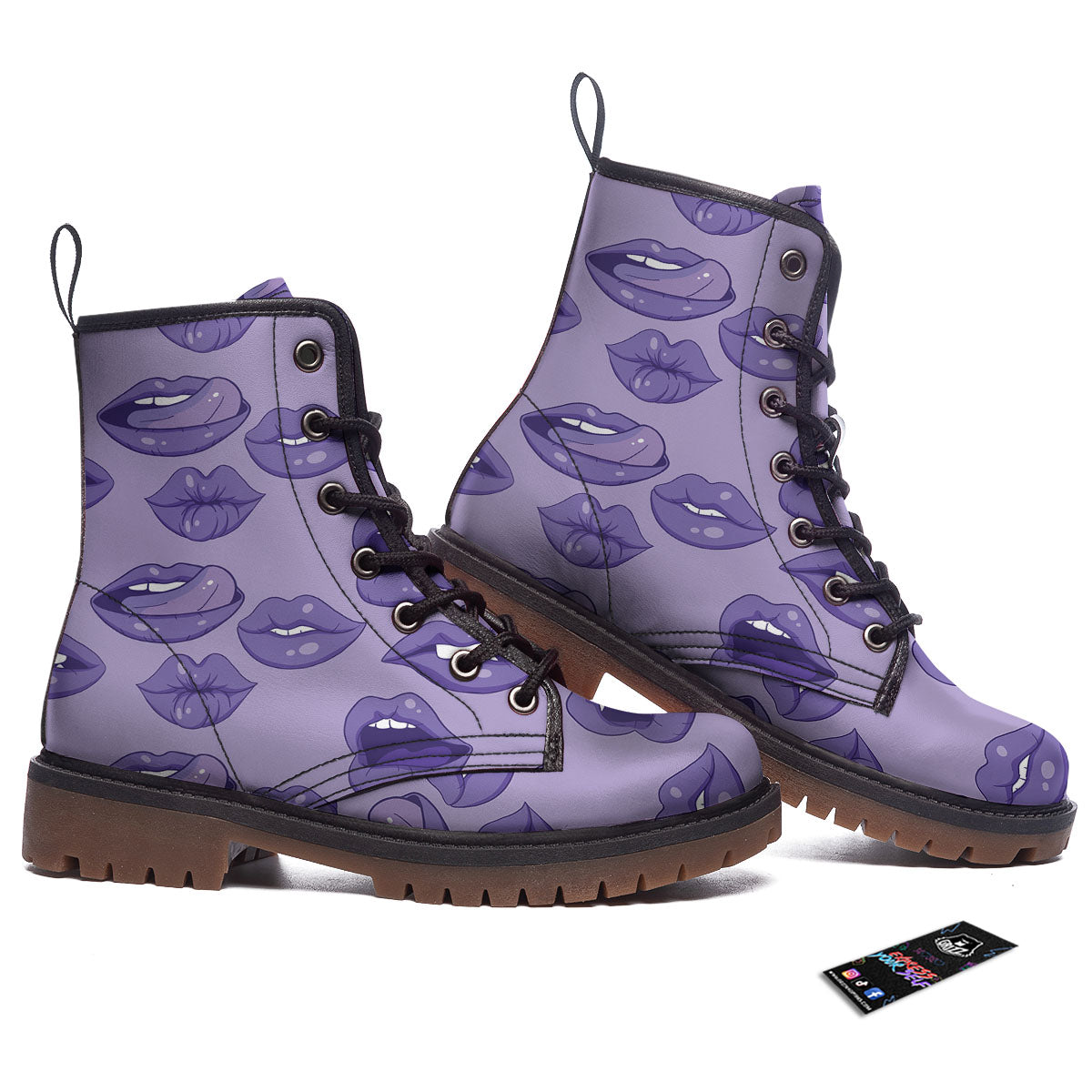 Lips Purple Print Pattern Work Boots-grizzshop