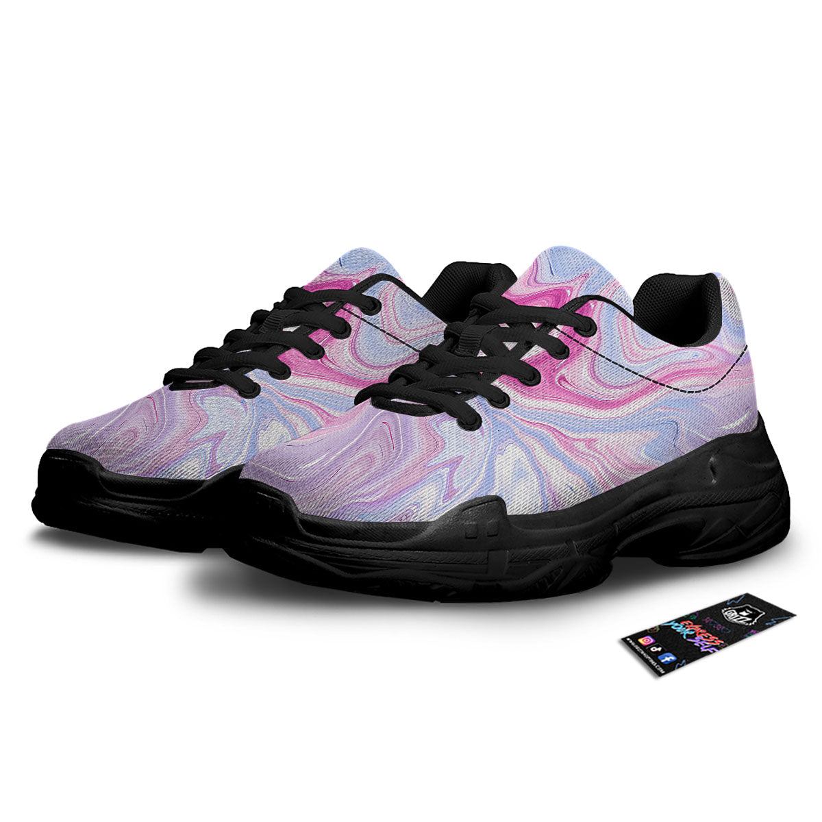 Liquid And Fluid Marble Pink Print Black Chunky Shoes-grizzshop