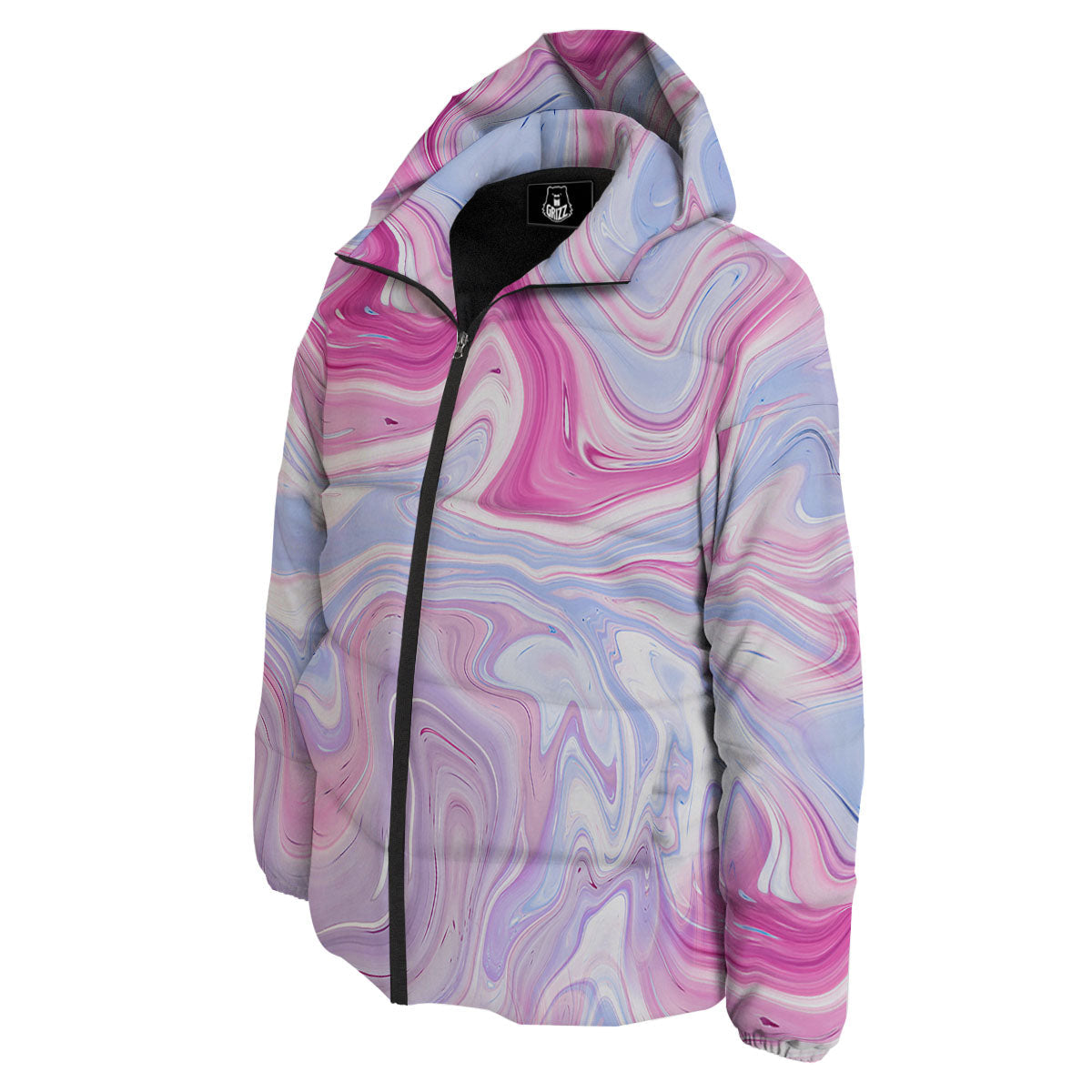 Liquid And Fluid Marble Pink Print Down Jacket-grizzshop