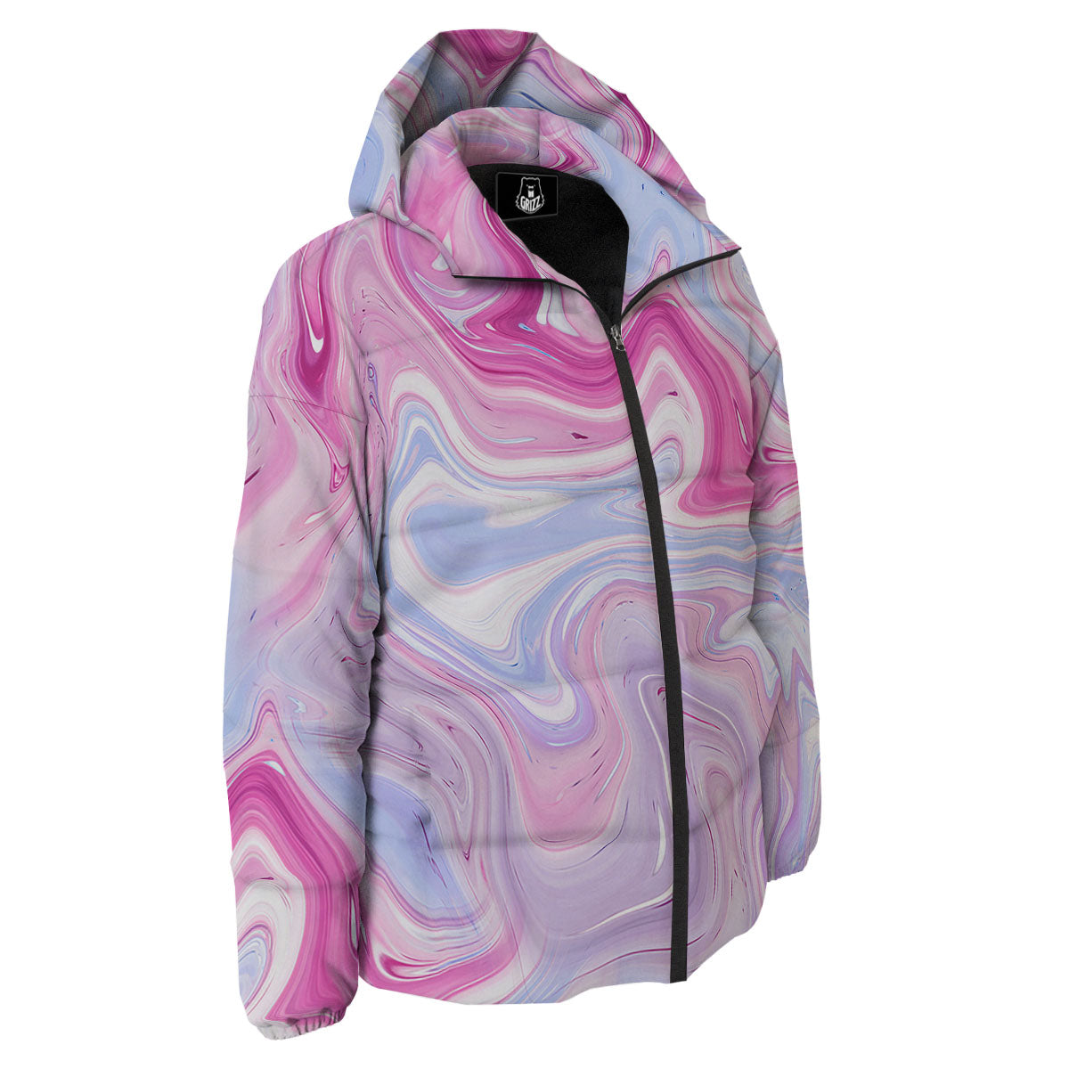 Liquid And Fluid Marble Pink Print Down Jacket-grizzshop