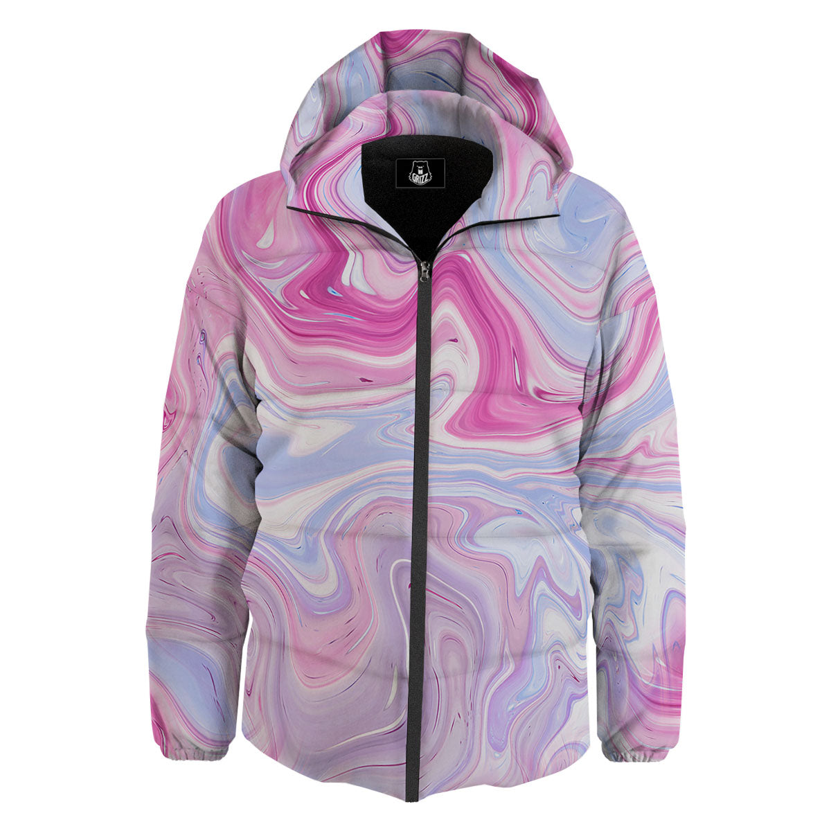 Liquid And Fluid Marble Pink Print Down Jacket-grizzshop