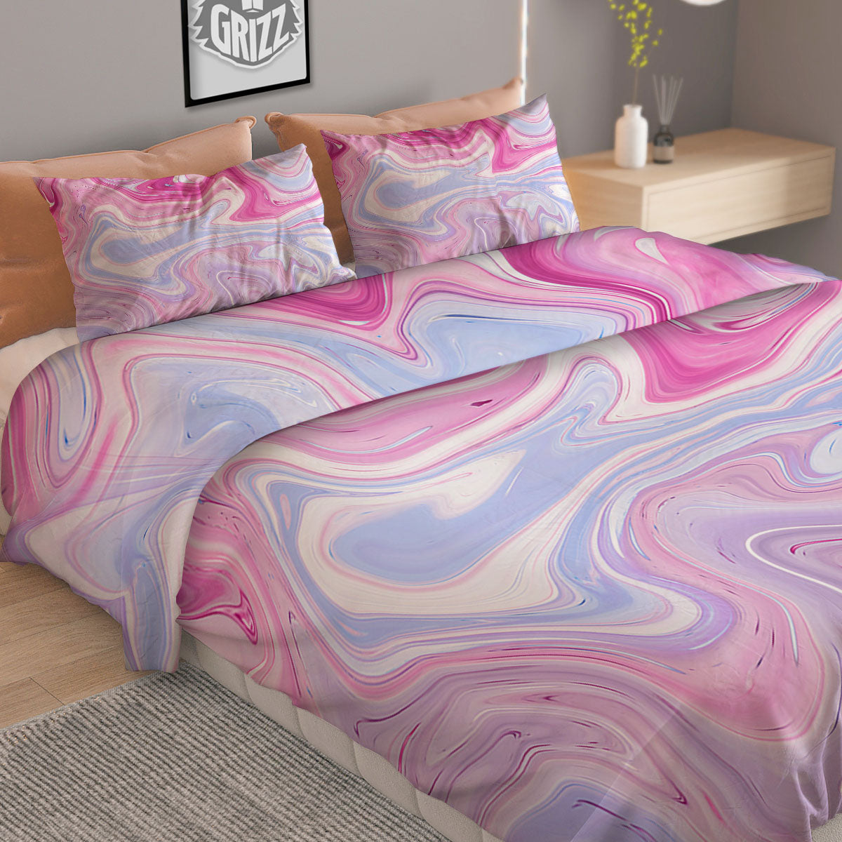 Liquid And Fluid Marble Pink Print Duvet Cover Bedding Set