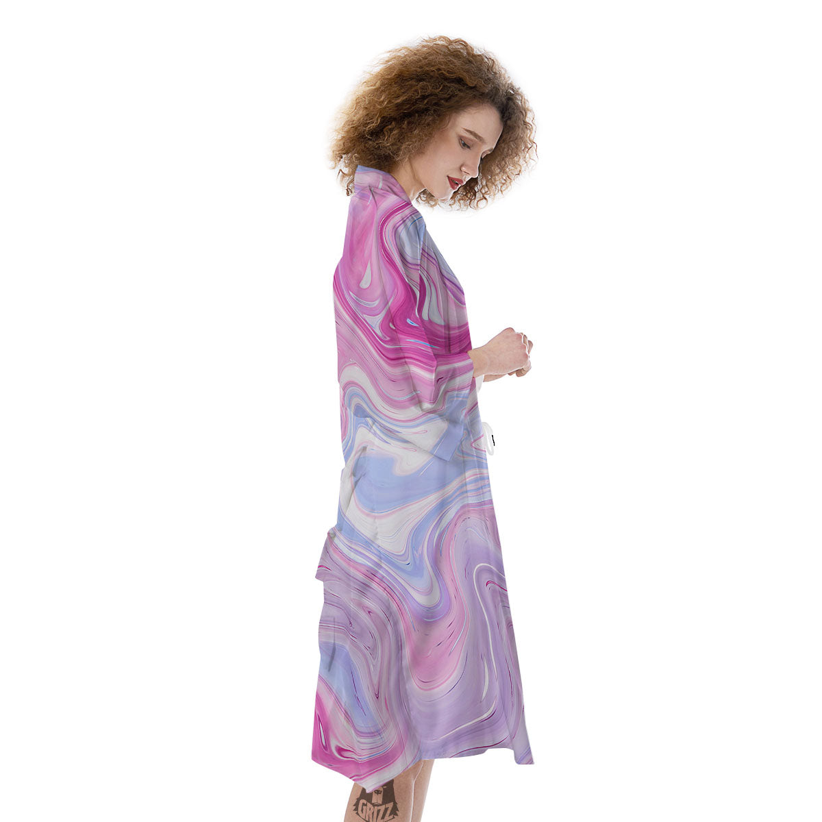 Liquid And Fluid Marble Pink Print Kimono-grizzshop