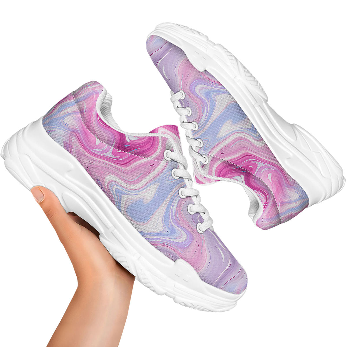 Liquid And Fluid Marble Pink Print White Chunky Shoes-grizzshop