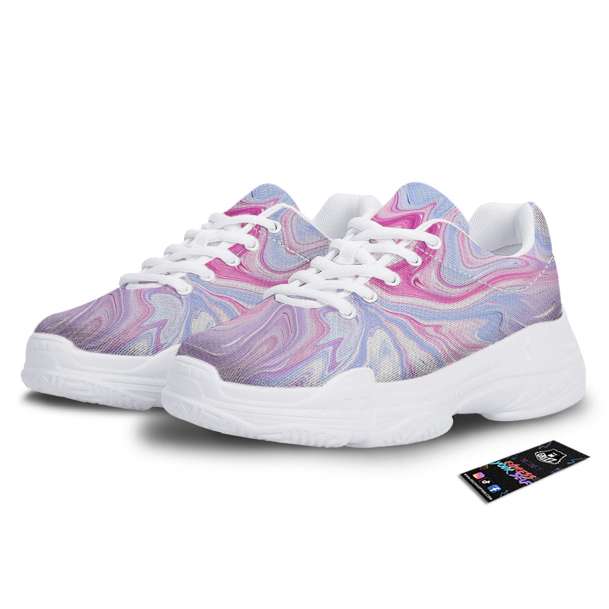 Liquid And Fluid Marble Pink Print White Chunky Shoes-grizzshop