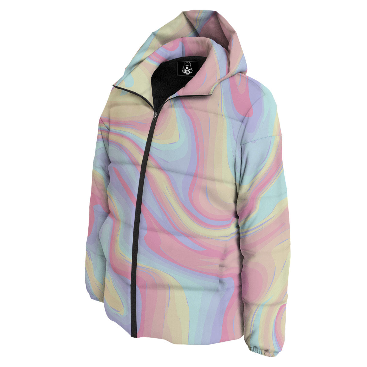 Liquid And Marble Pastel Print Down Jacket-grizzshop