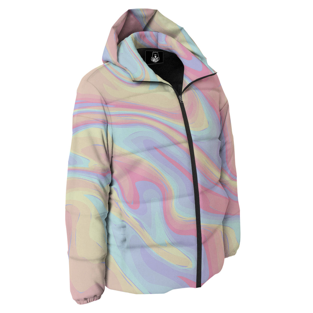 Liquid And Marble Pastel Print Down Jacket-grizzshop