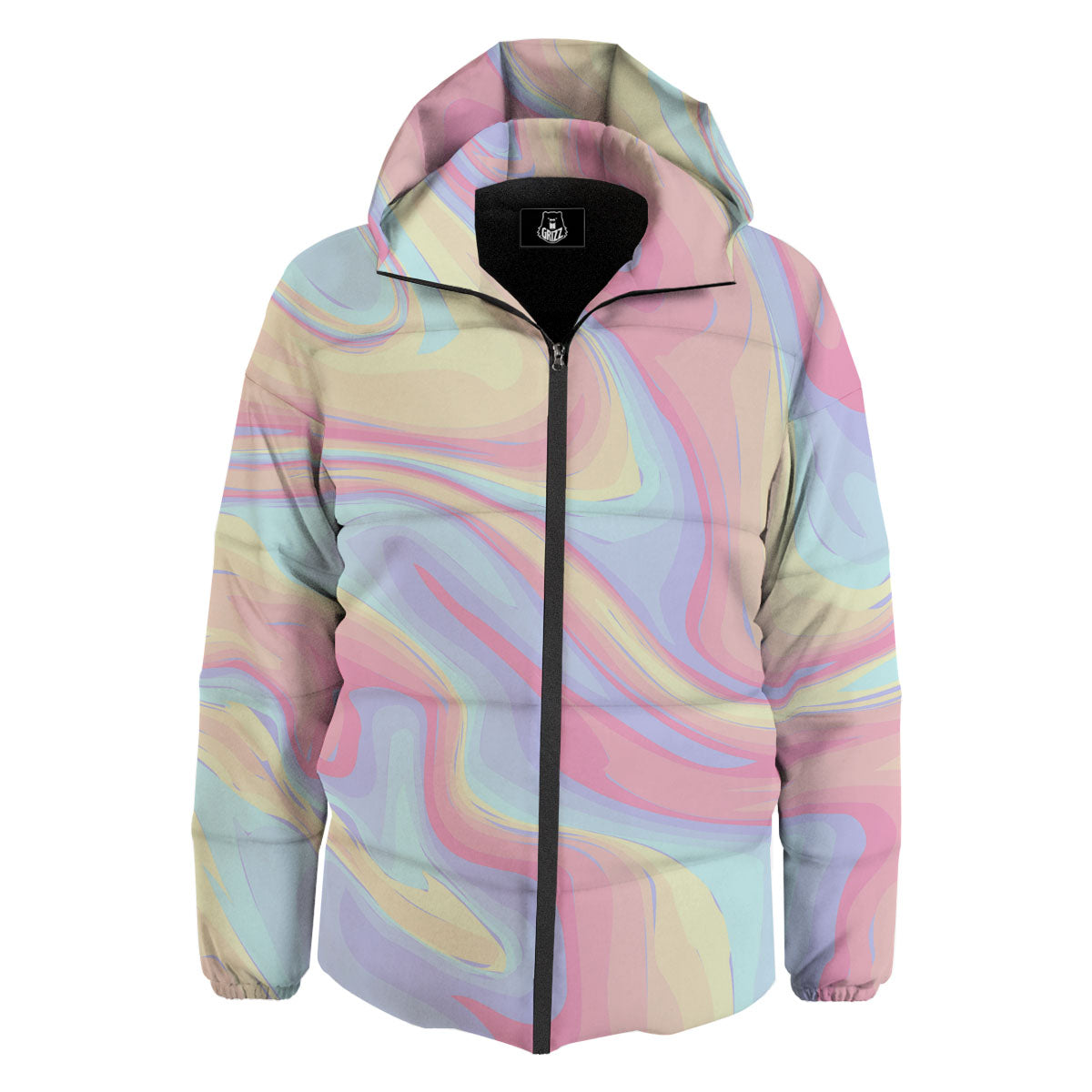 Liquid And Marble Pastel Print Down Jacket-grizzshop