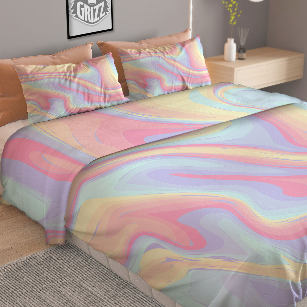 Liquid And Marble Pastel Print Duvet Cover Bedding Set