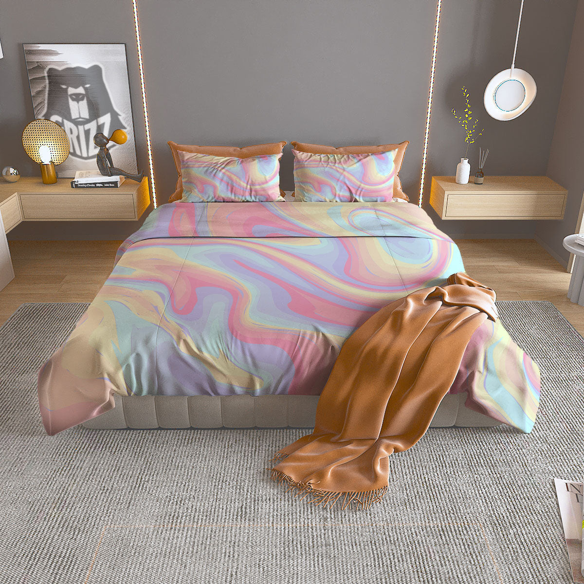 Liquid And Marble Pastel Print Duvet Cover Bedding Set