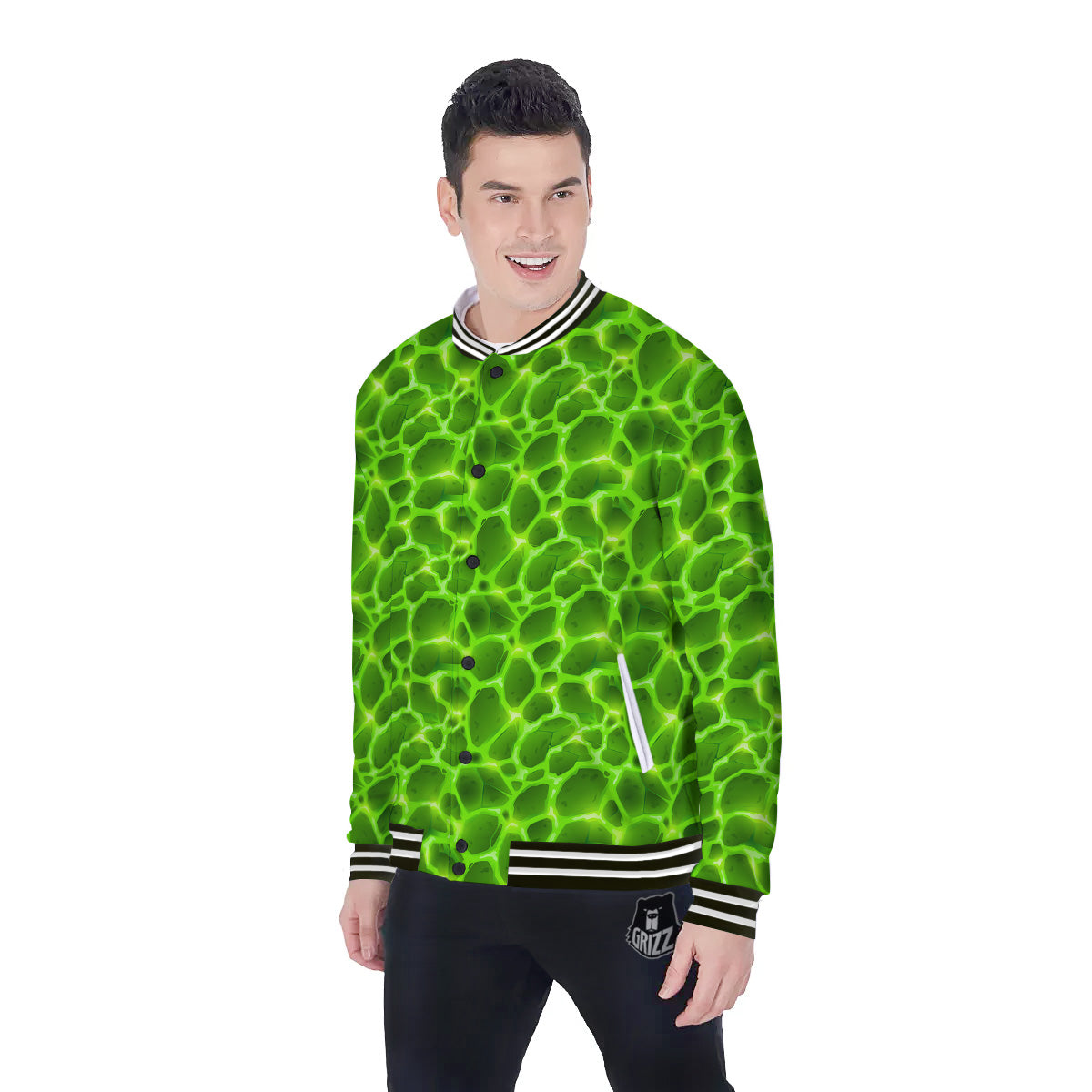 Liquid Lava Green Neon Print Pattern Baseball Jacket-grizzshop