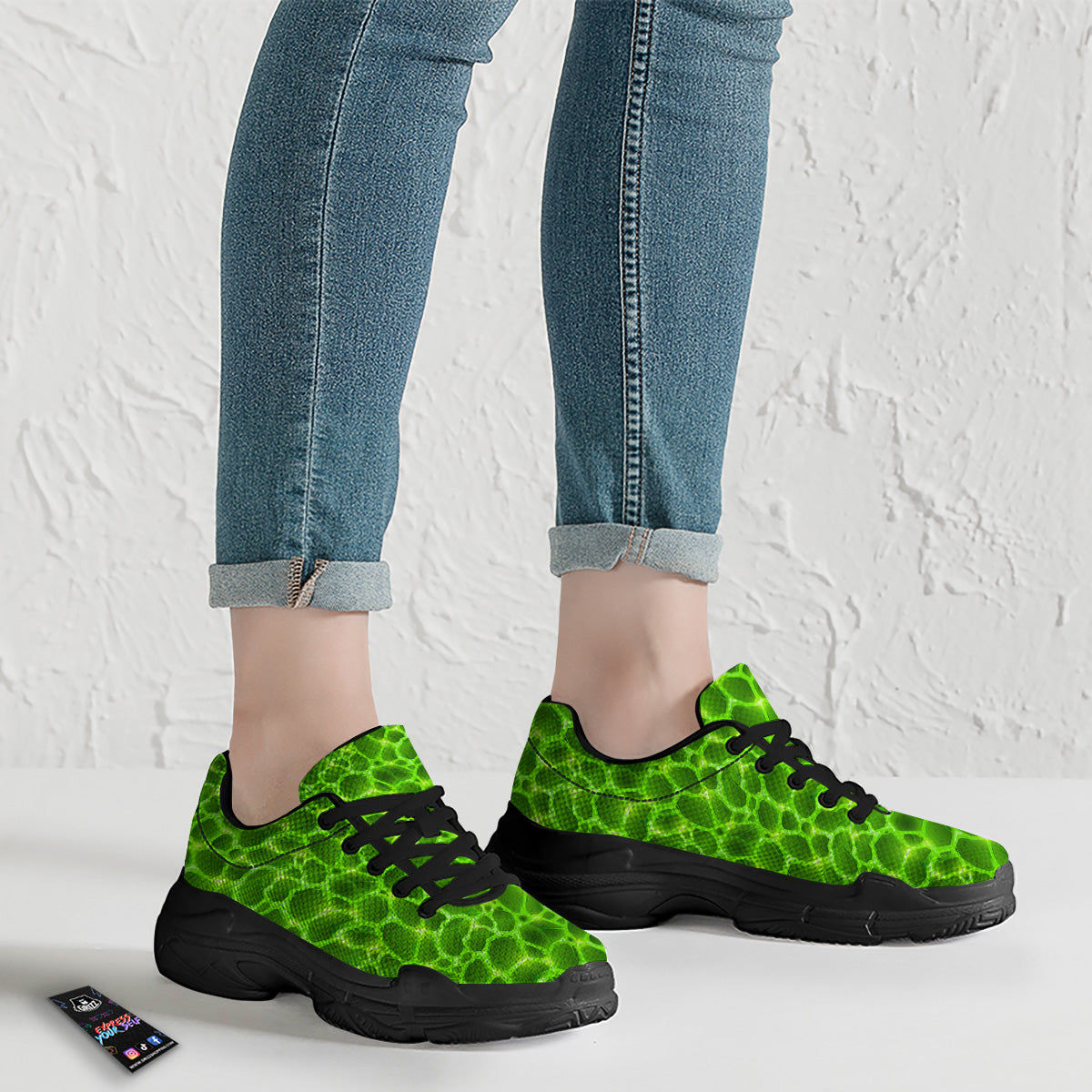 Liquid Lava Green Neon Print Pattern Black Chunky Shoes-grizzshop