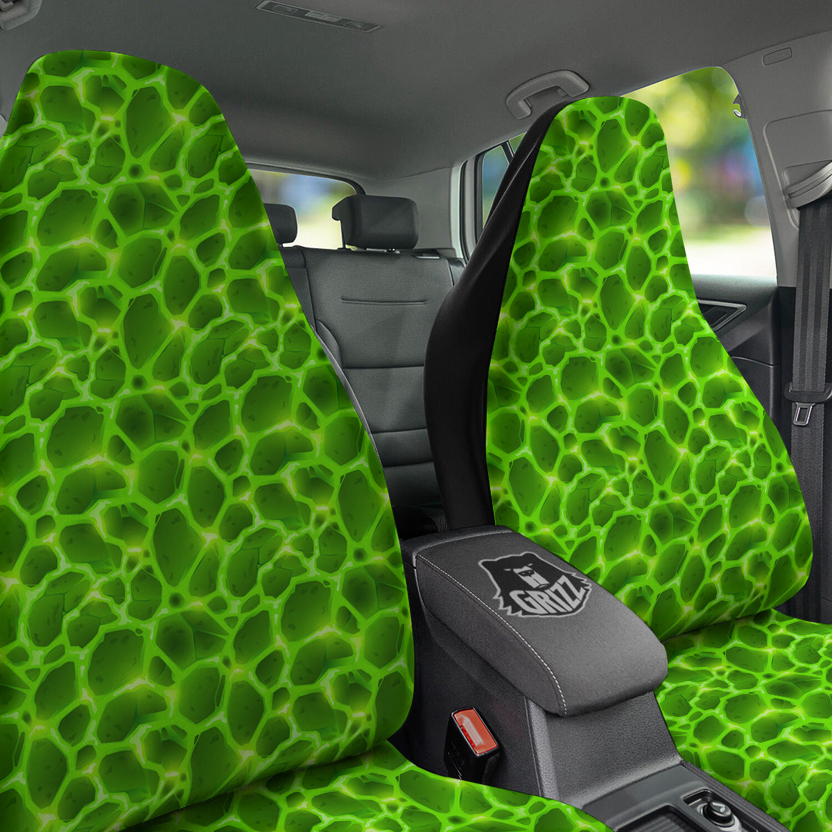 Liquid Lava Green Neon Print Pattern Car Seat Covers-grizzshop