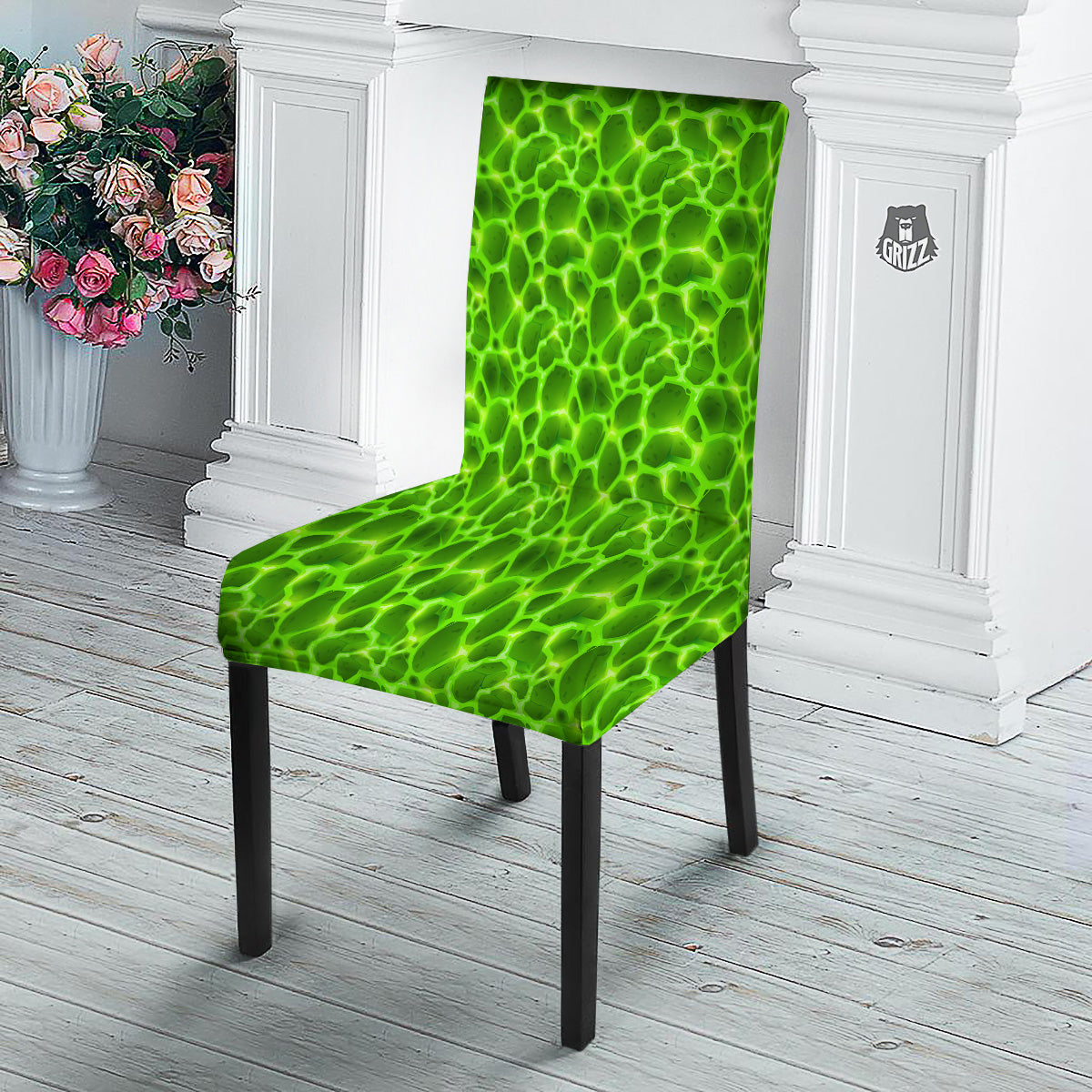 Liquid Lava Green Neon Print Pattern Dining Chair Slipcover-grizzshop
