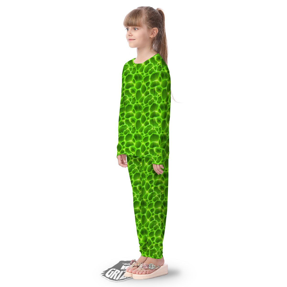 Liquid Lava Green Neon Print Pattern Kid's Pajamas-grizzshop