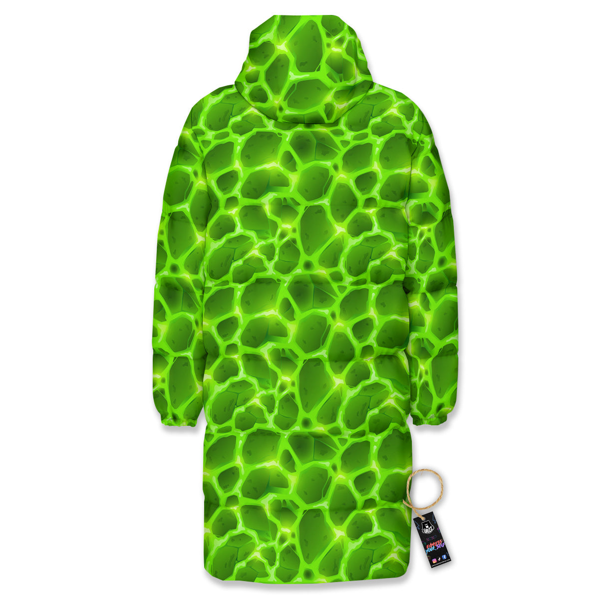 Liquid Lava Green Neon Print Pattern Long Down Jacket-grizzshop
