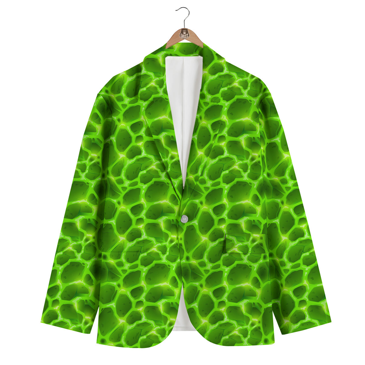 Liquid Lava Green Neon Print Pattern Men's Blazer-grizzshop