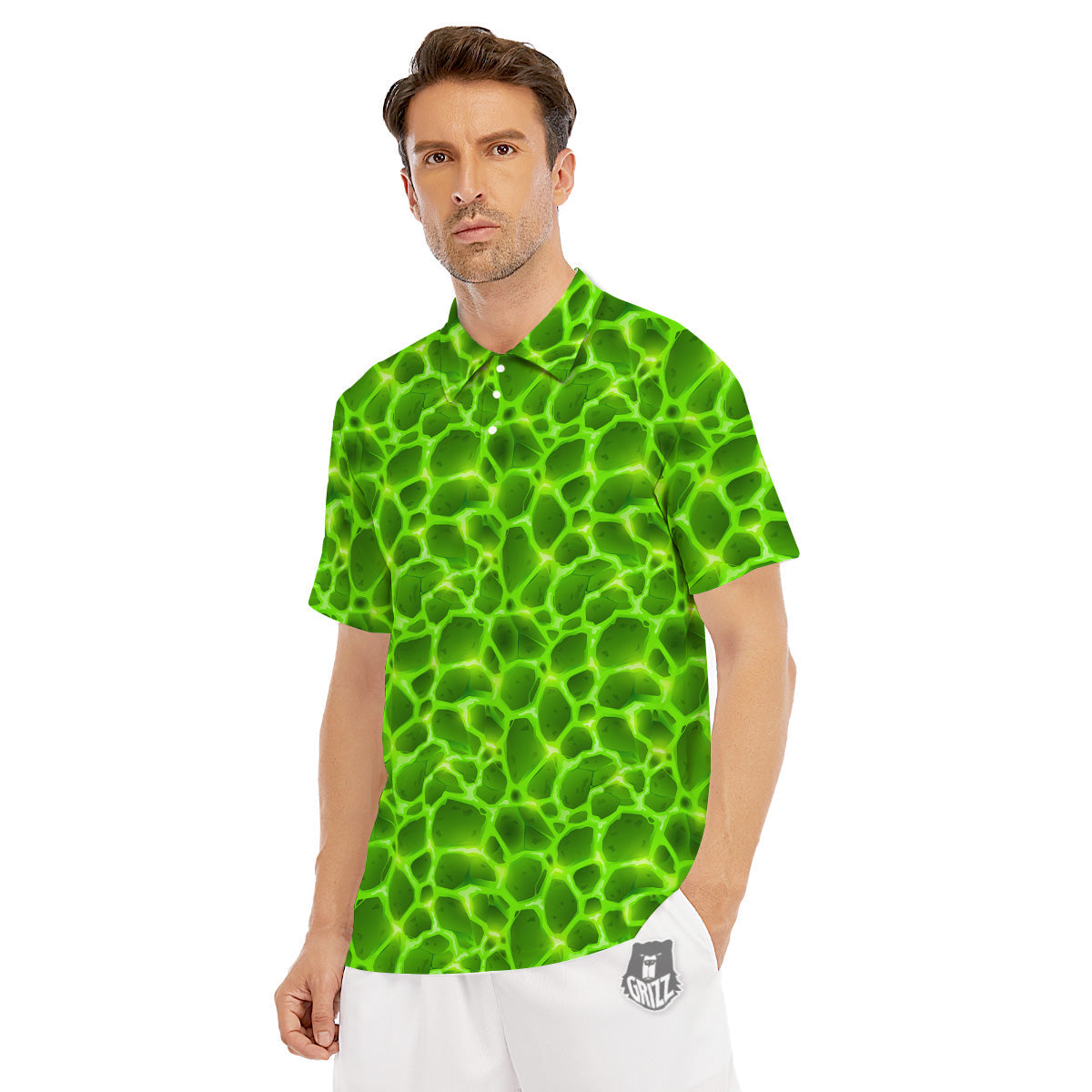 Liquid Lava Green Neon Print Pattern Men's Golf Shirts-grizzshop