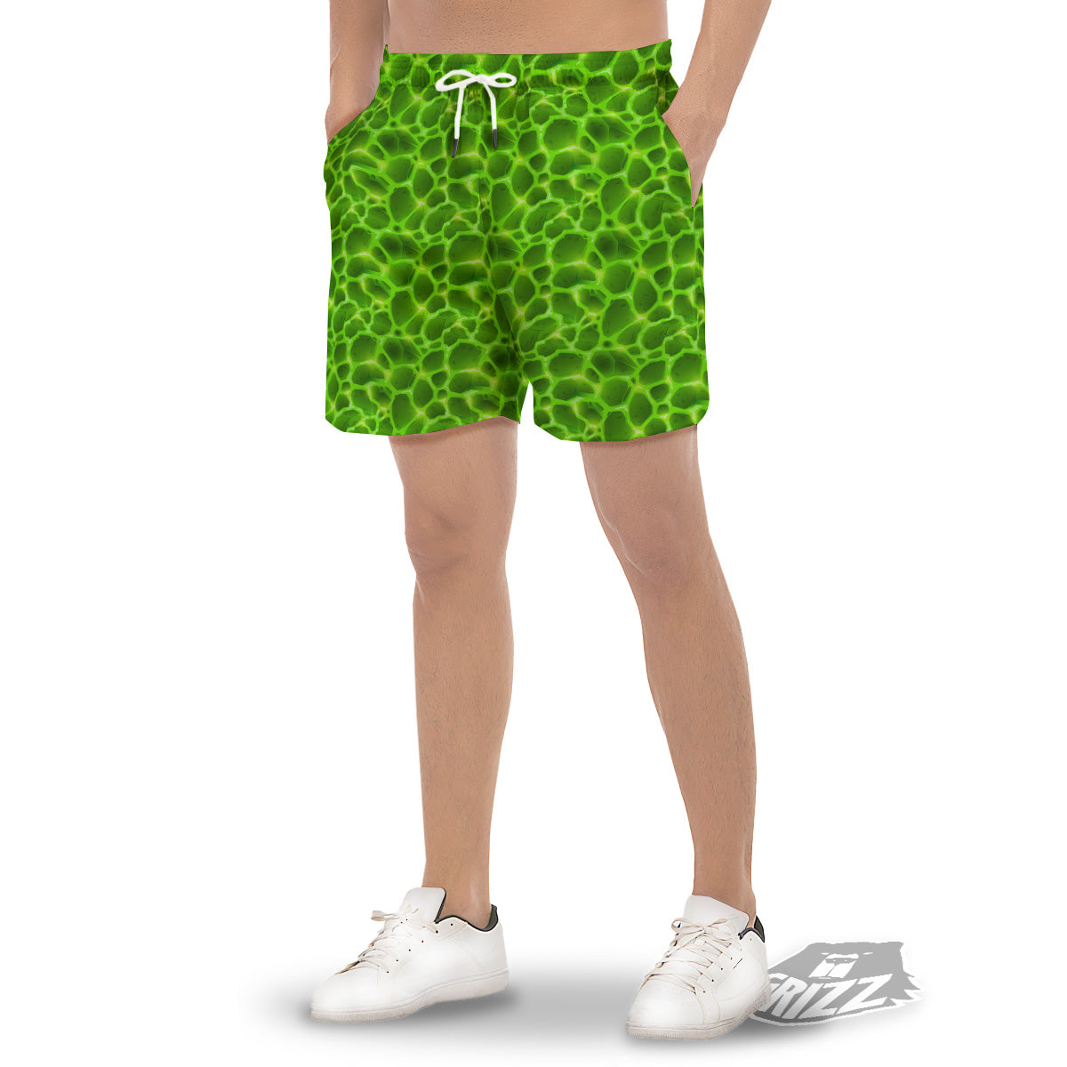 Liquid Lava Green Neon Print Pattern Men's Gym Shorts-grizzshop