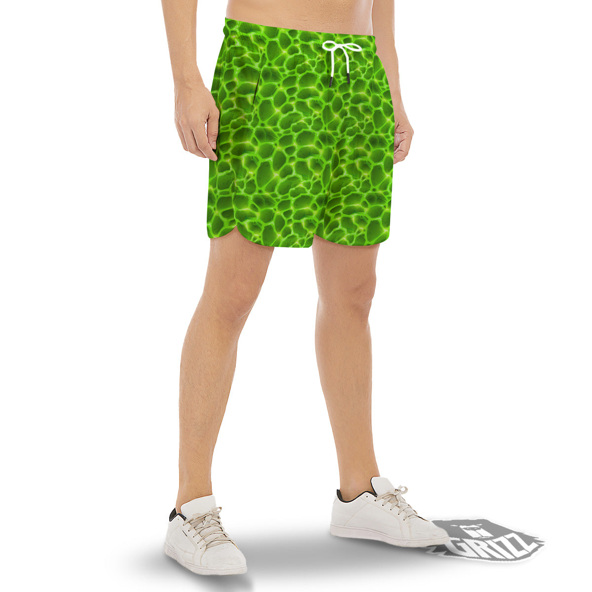 Liquid Lava Green Neon Print Pattern Men's Gym Shorts-grizzshop