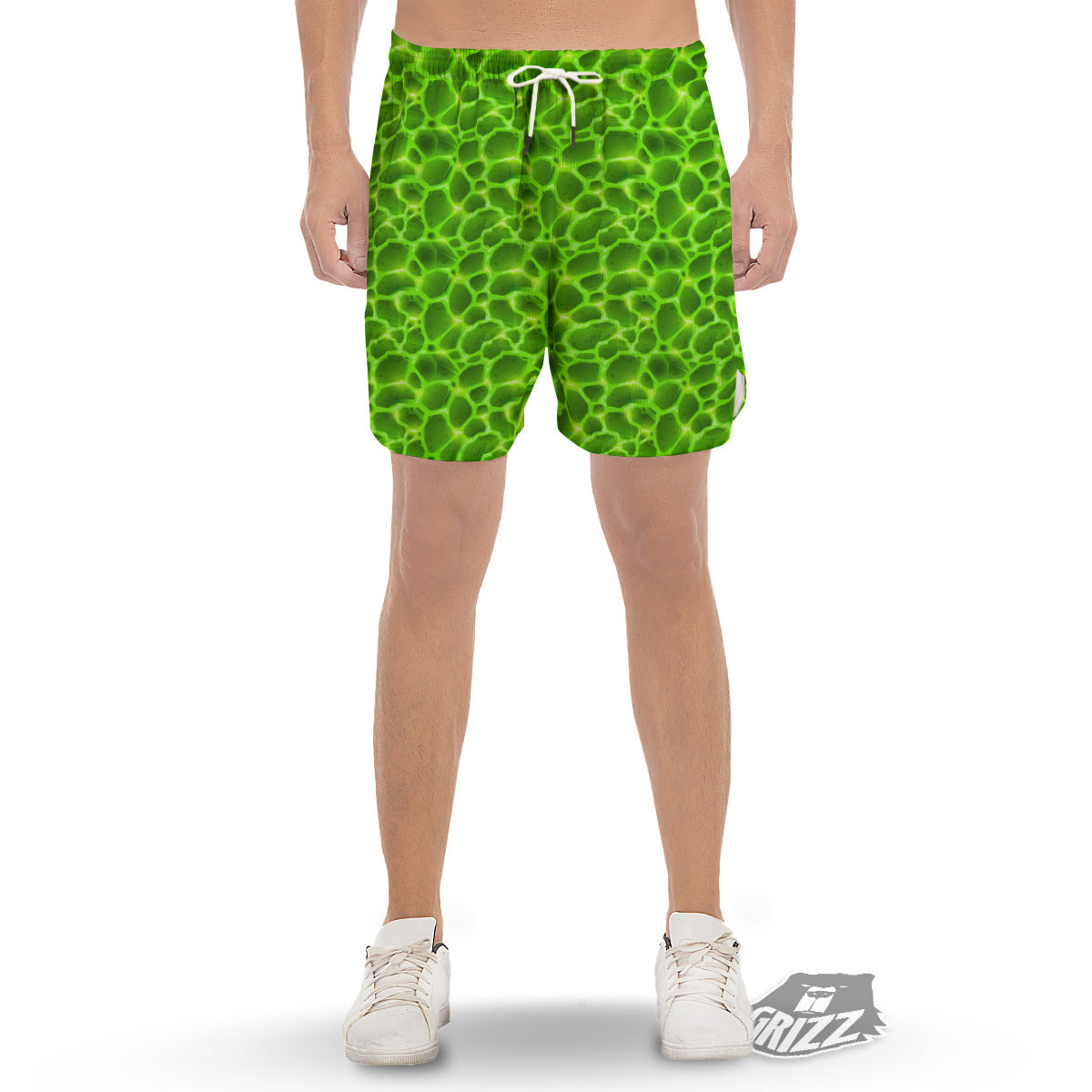 Liquid Lava Green Neon Print Pattern Men's Gym Shorts-grizzshop