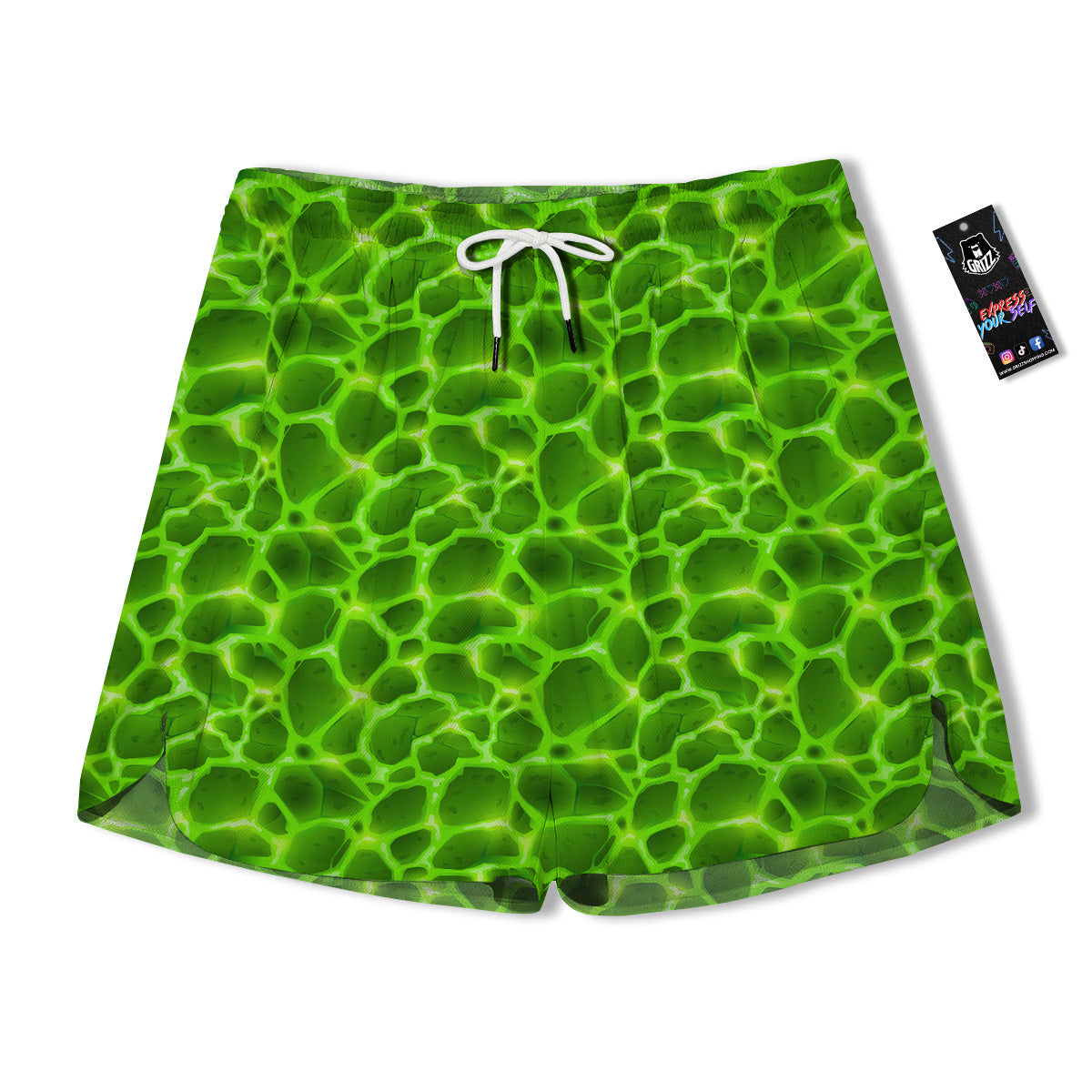 Liquid Lava Green Neon Print Pattern Men's Running Shorts-grizzshop