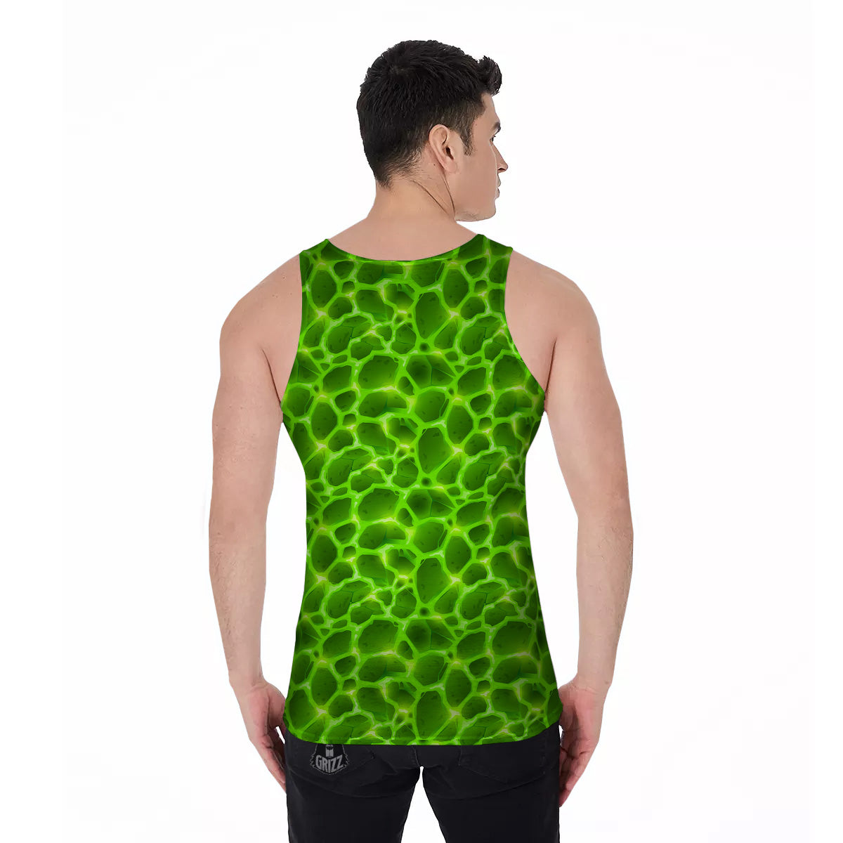 Liquid Lava Green Neon Print Pattern Men's Tank Top-grizzshop