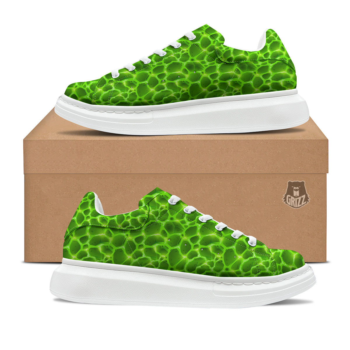 Liquid Lava Green Neon Print Pattern Platform Shoes-grizzshop