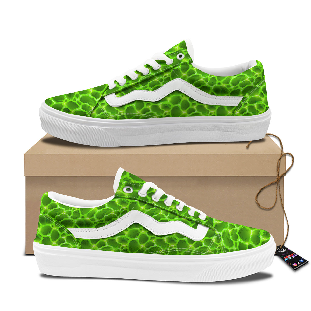 Liquid Lava Green Neon Print Pattern Skate Shoes-grizzshop