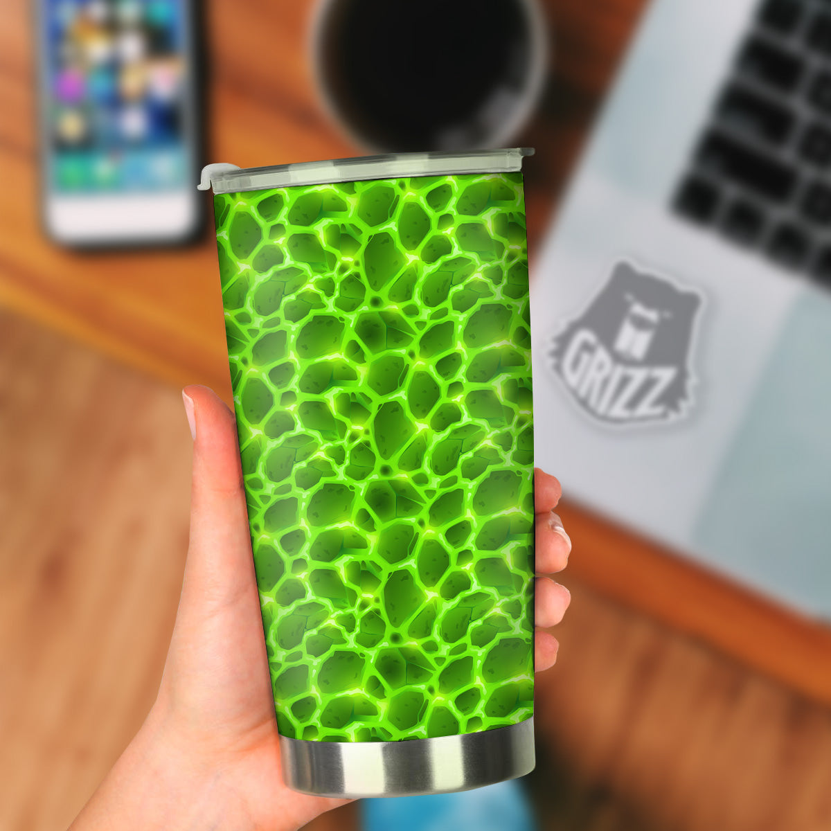 Liquid Lava Green Neon Print Pattern Tumbler-grizzshop