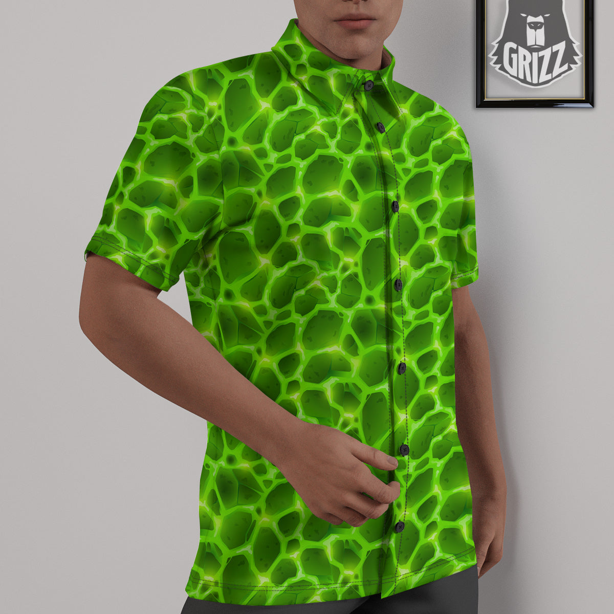 Liquid Lava Green Neon Print Pattern Untucked Shirts-grizzshop