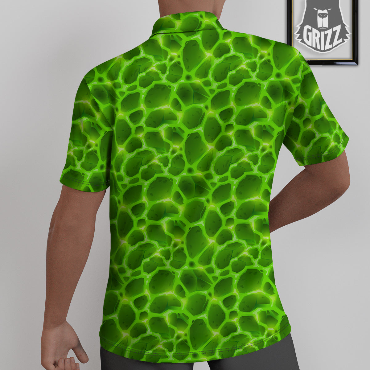 Liquid Lava Green Neon Print Pattern Untucked Shirts-grizzshop