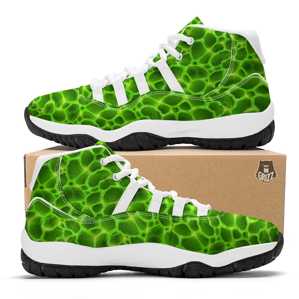 Liquid Lava Green Neon Print Pattern White Bball Shoes-grizzshop
