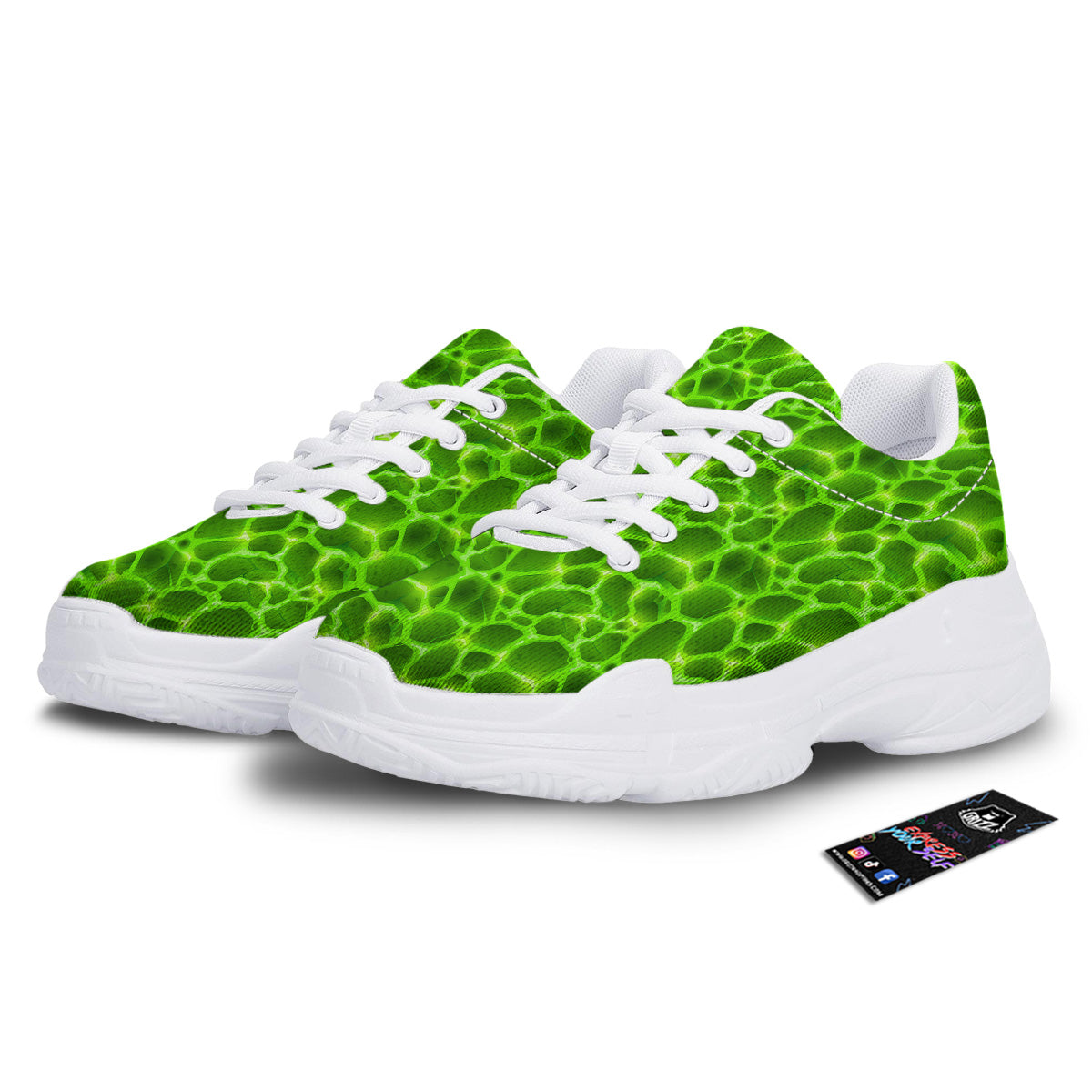 Liquid Lava Green Neon Print Pattern White Chunky Shoes-grizzshop
