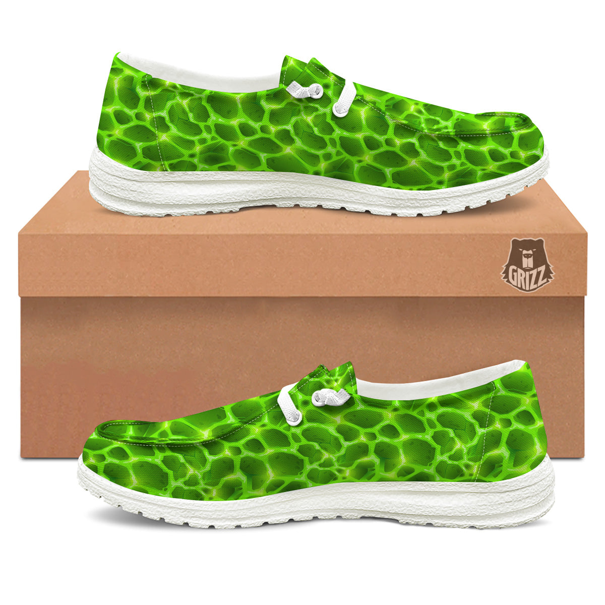 Liquid Lava Green Neon Print Pattern White Loafers-grizzshop