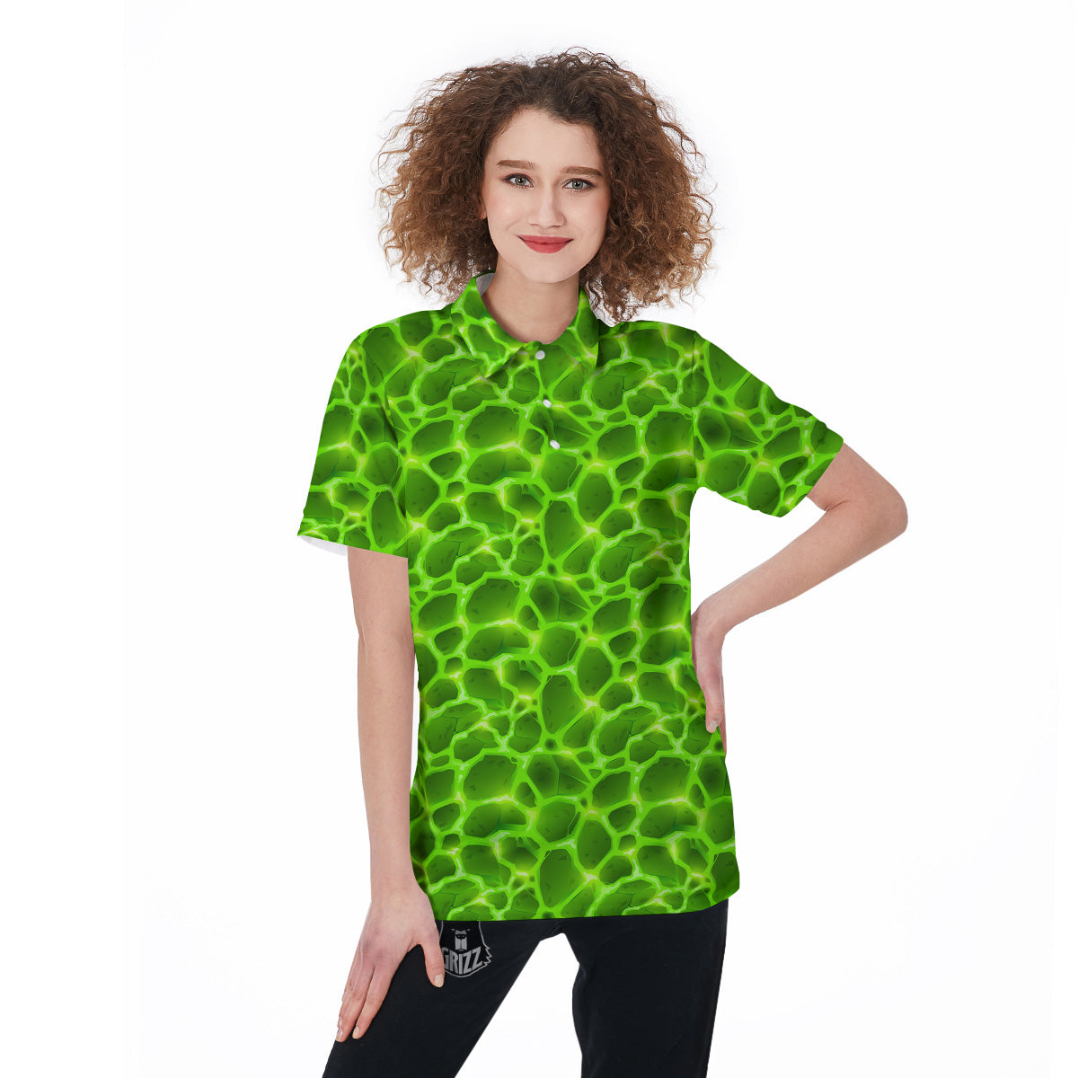 Liquid Lava Green Neon Print Pattern Women's Golf Shirts-grizzshop
