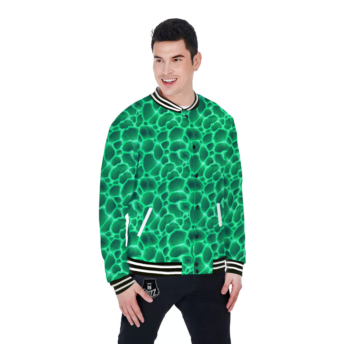 Liquid Lava Green Print Pattern Baseball Jacket-grizzshop