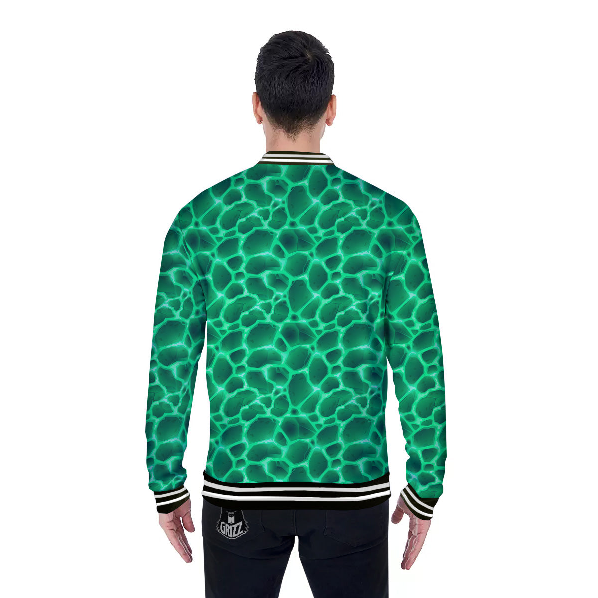 Liquid Lava Green Print Pattern Baseball Jacket-grizzshop
