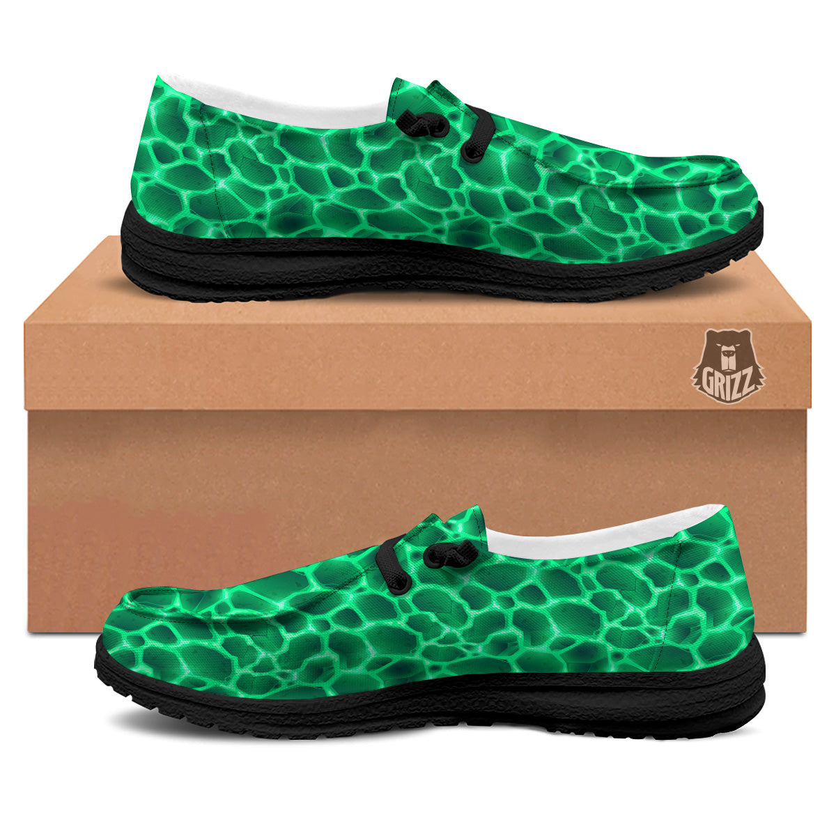Liquid Lava Green Print Pattern Black Loafers-grizzshop