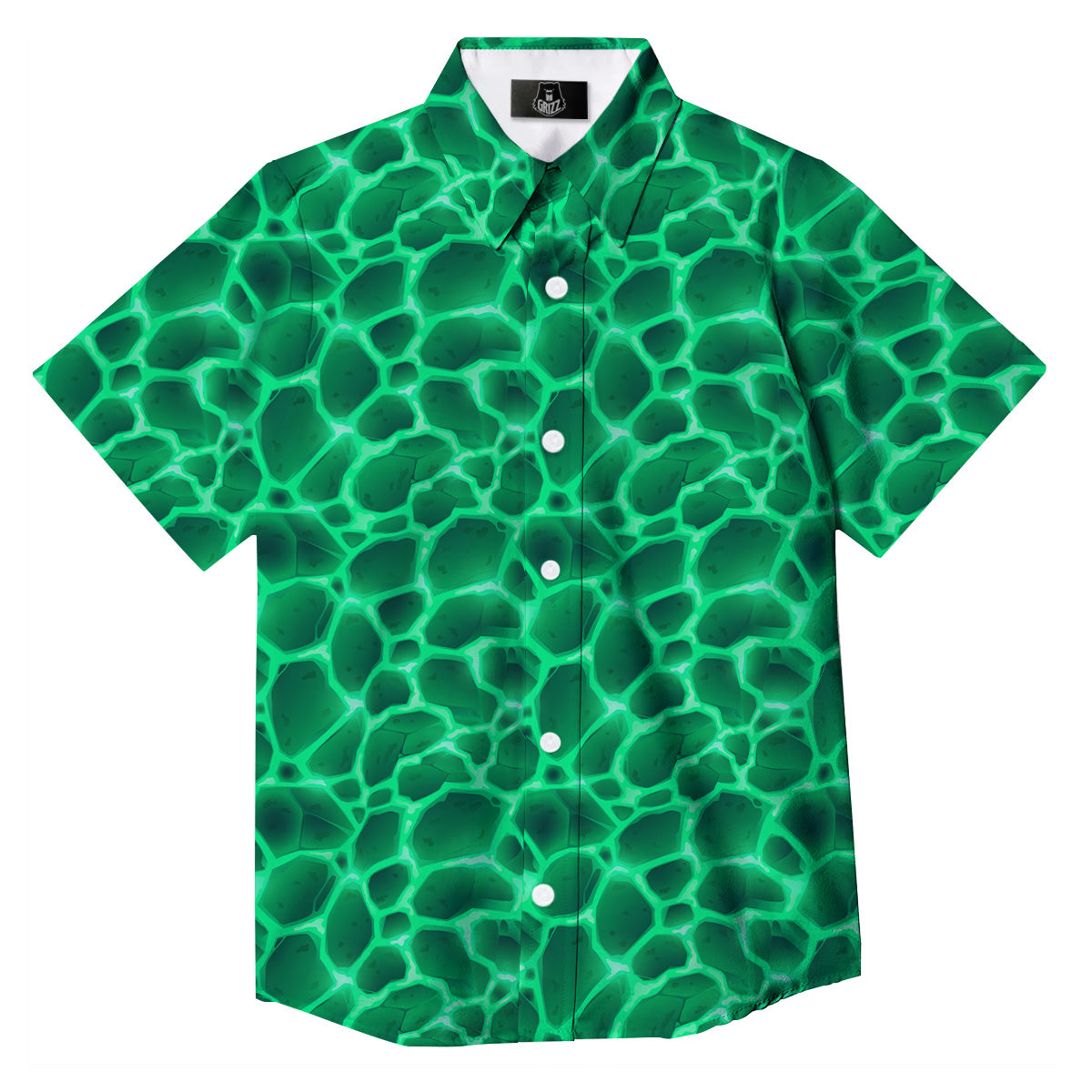 Liquid Lava Green Print Pattern Button Up Shirt-grizzshop